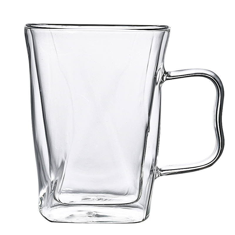High-temperature resistant glass cup, double-layer heat-insulating water cup, household glass cup with handle, beverage cup, high appearance level transparent water cup Item Picture
