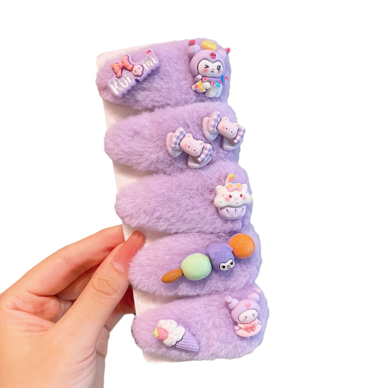 New autumn and winter children's cartoon plush hair clips, girls' back head hair accessories, girls' Kulomi bangs hair clip headwear Item Picture