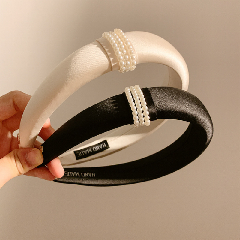 The same pearl satin hair band as Zhao Lusi's for women, a high-heeled headband for the top of the head, a high-end French retro hairpin and hair accessory Specification drawing