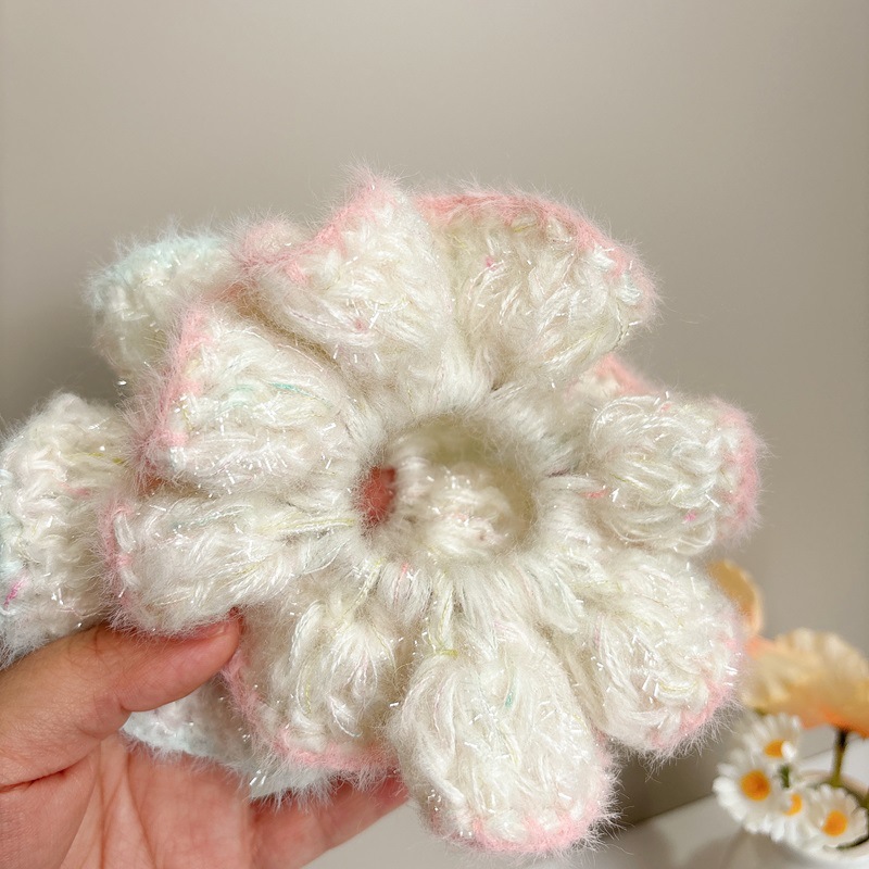 New mohair hand-woven hair bands for girls, sweet fairy ponytail hair ties, sweet color-blocking atmosphere hair accessories full figure