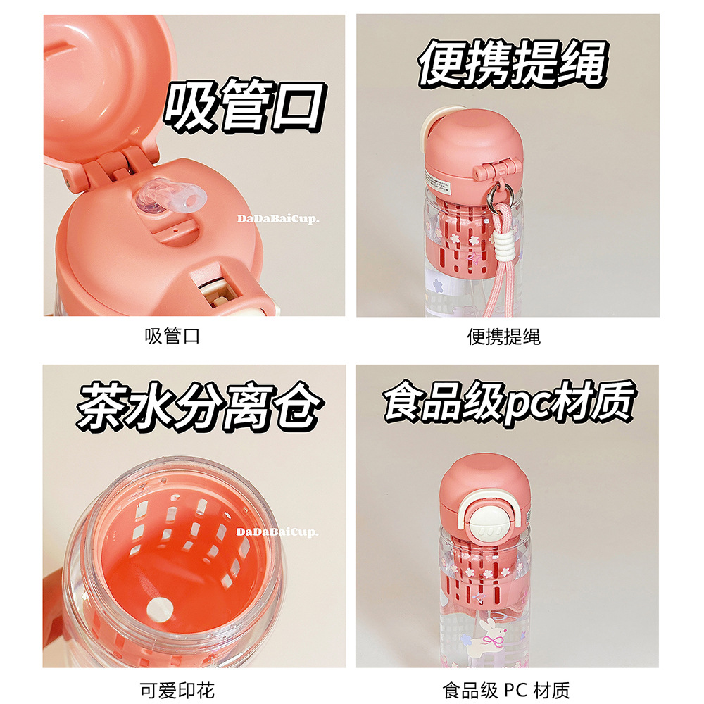 Cartoon double drinking cup, high appearance level for girls in summer, cute straw cup, portable for students, special cup for outdoor school Application Scenario