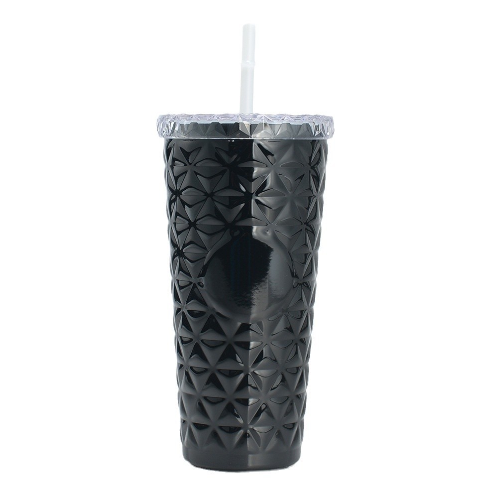Wholesale of new cross-border gradient diamond-patterned straw cups, outdoor portable 304 stainless steel car-mounted coffee cups Item Picture