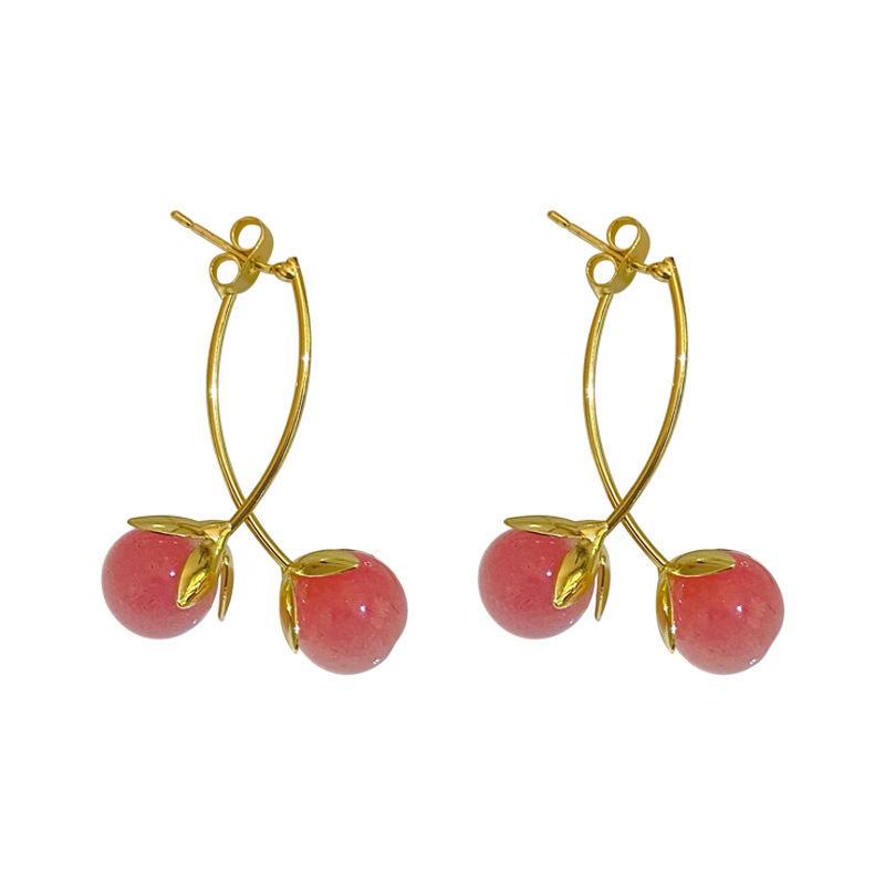 The niche design Cherry 925 silver needle earrings are light luxury and exquisite long earrings. They are super ethereal, sweet and cute, and elegant earrings Item Picture