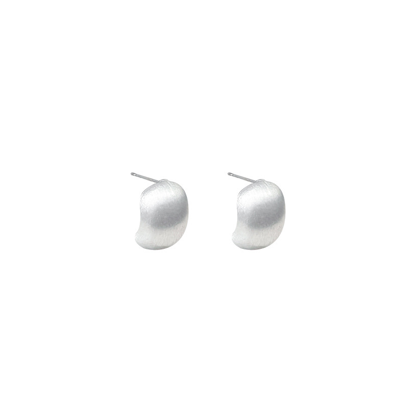 S925 Silver Needle matte brushed high-end Bean earrings, French niche metal versatile pea stud earrings for women Item Picture