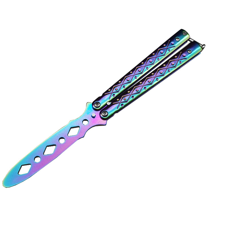 Novice butterfly knife practice knife, stainless steel ornamental knife, no sharp edge, portable, reversible and deformable outdoor equipment Item Picture