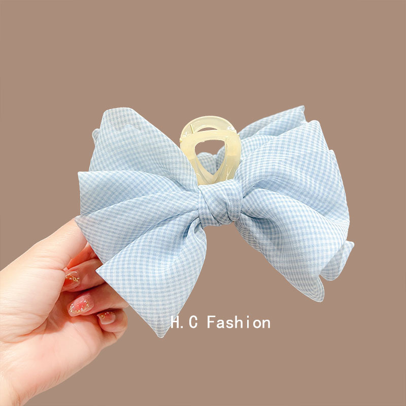 Blue checkered bow, bubbleffon grab clip, sweet and voluminous, large shark clip, high-end cloud hair accessory Specification drawing