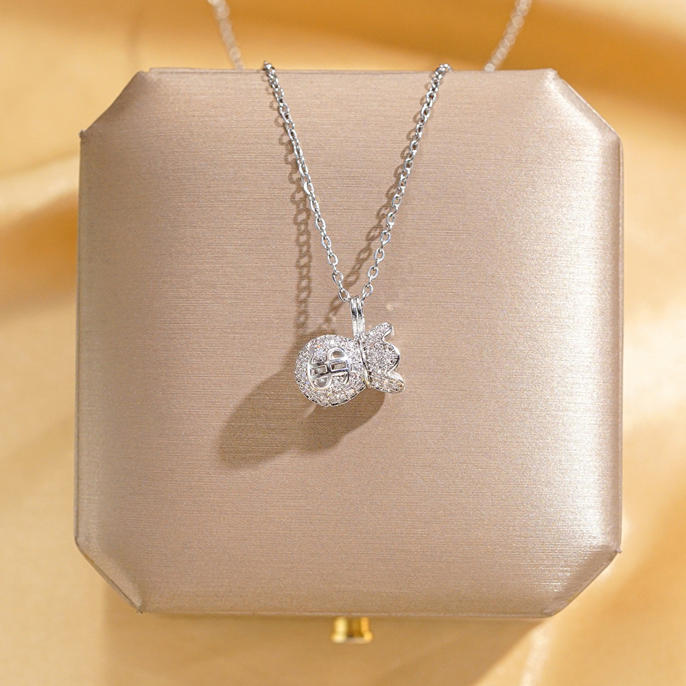 Japanese and Korean light luxury style US dollar money bag pendant titanium steel necklace for women, unique and non-fading, popular collarbone chain, versatile accessory full figure