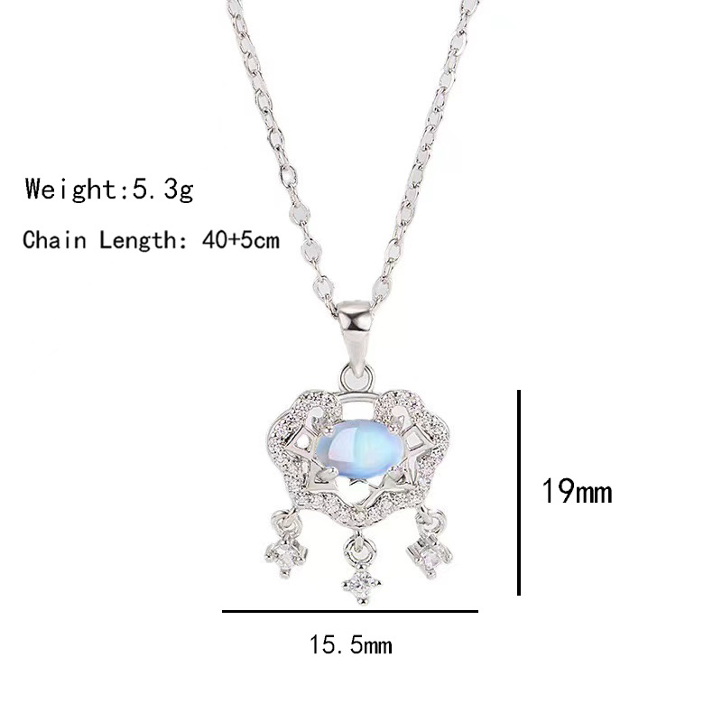 Silver micro-inlaid full of diamonds and sapphires peace lock necklace, a rare and light luxury long-lasting lock, titanium steel collarbone chain wholesale Item Picture