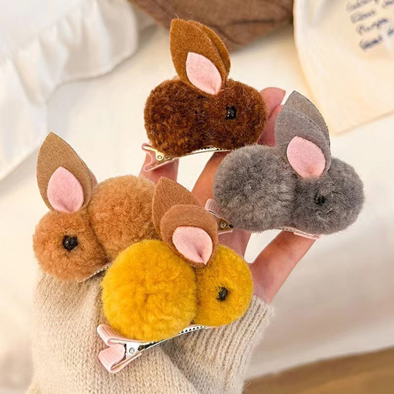 Autumn and winter cartoon children's hair clip, three-dimensional plush cute little rabbit hair clip, baby's hair won't hurt, side clip hair accessory for girls Specification drawing