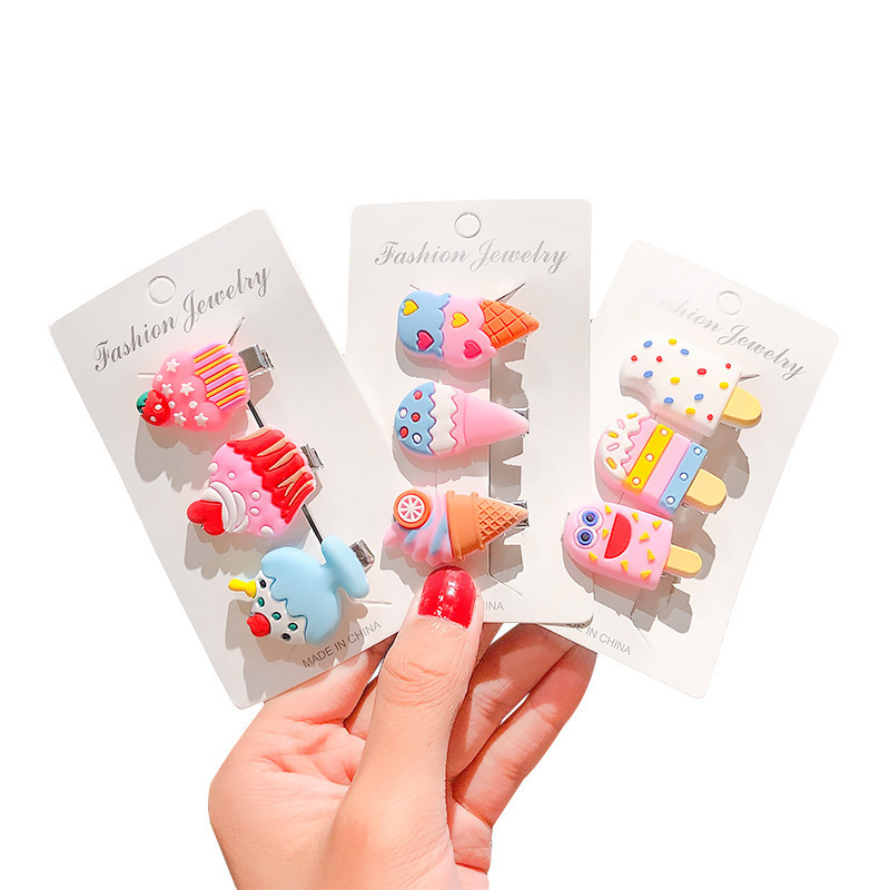 Super cute cream-based ice cream children's hair clips, baby girls' ins duckbill clips, small clips, hair clips, hair accessories for girls Item Picture