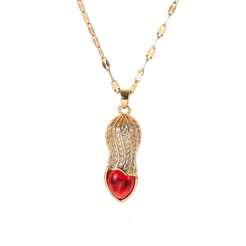 Red crystal zircon peanut necklace for attracting wealth, 18k titanium steel plated with gold, luxurious diamond-encrusted collarbone chain accessory Item Picture