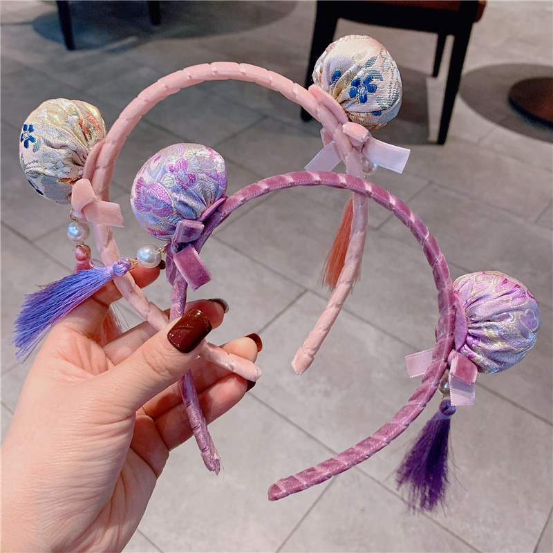 Hanfu girls' hair bands, Tang suits, children's New Year celebration, Chinese-style New Year tassel ancient costume accessories, headbands, headwear accessories details Picture