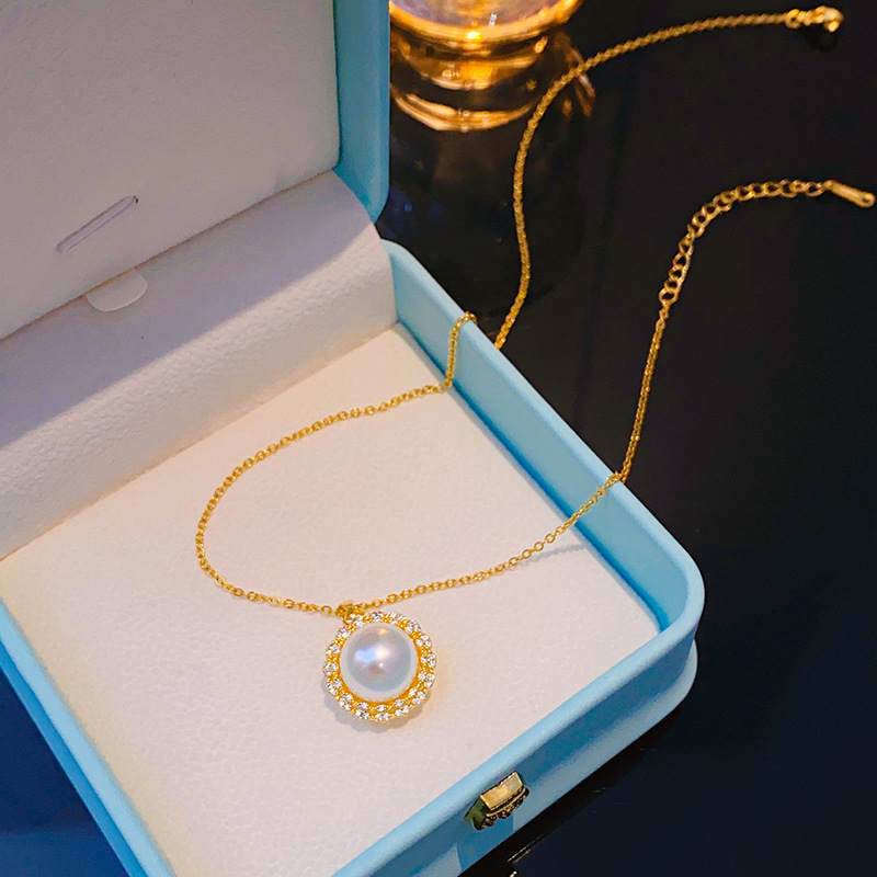 Fashionable commuting lace full diamond pearl necklace, women's niche light luxury versatile collarbone chain, Internet celebrity simple accessory wholesale details Picture