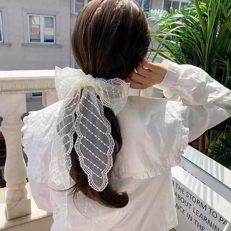 Super fairy lace hair band for women, versatile long bow hair tie, forest-style sweet hair tie ribbon, long scarf headband Specification drawing