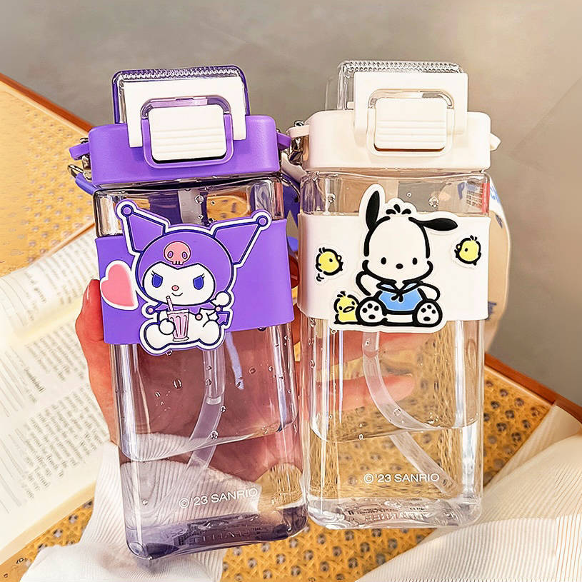 Cute Kuromi water cup, square creative student portable straw cup, children's anti-drop, high appearance level Sanrio cup full figure