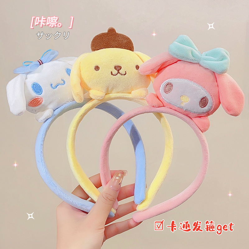 Cartoon hairband 3D figurine, Cinnamon dog, Kuromi hair press headband, Korean version cute makeup and face-washing hairpin, Internet celebrity full figure
