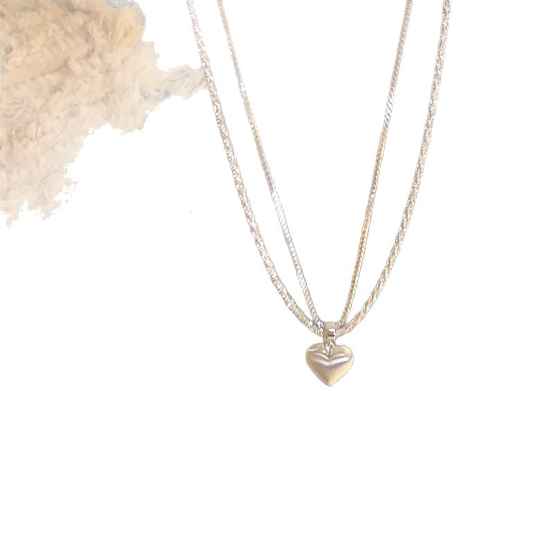 Double-layer brushed heart-shaped pendant necklace, a high-end, light luxury and niche style for women, exquisite and versatile collarbone chain for summer Item Picture