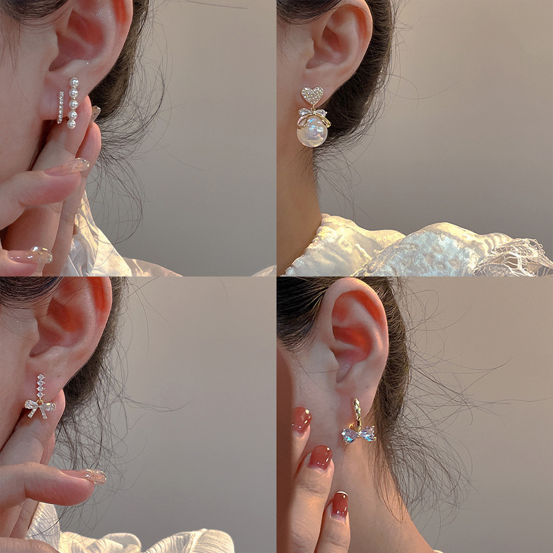 925 Silver Needle Pearl earrings, women's niche design sense, elegant ear rings, high-end feel, exquisite retro earrings wholesale Specification drawing