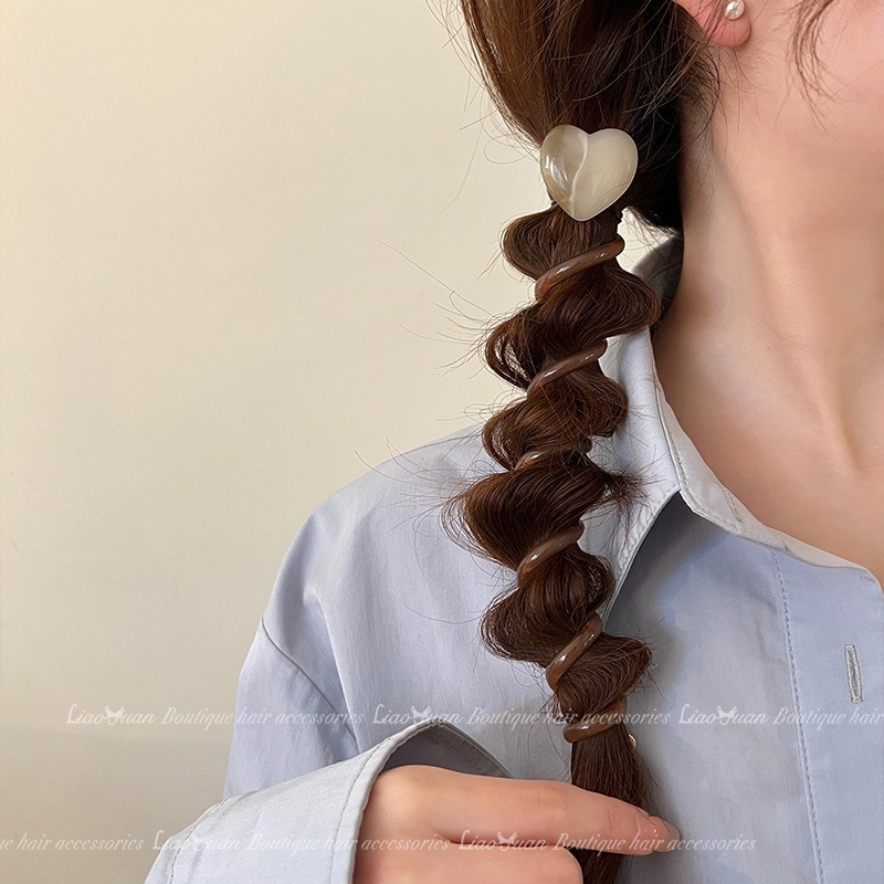 Japanese-style simple bubble braid hair tie for women, 2025 new style, high-end feel, heart-shaped telephone line hair tie, ponytail braiding tool Specification drawing