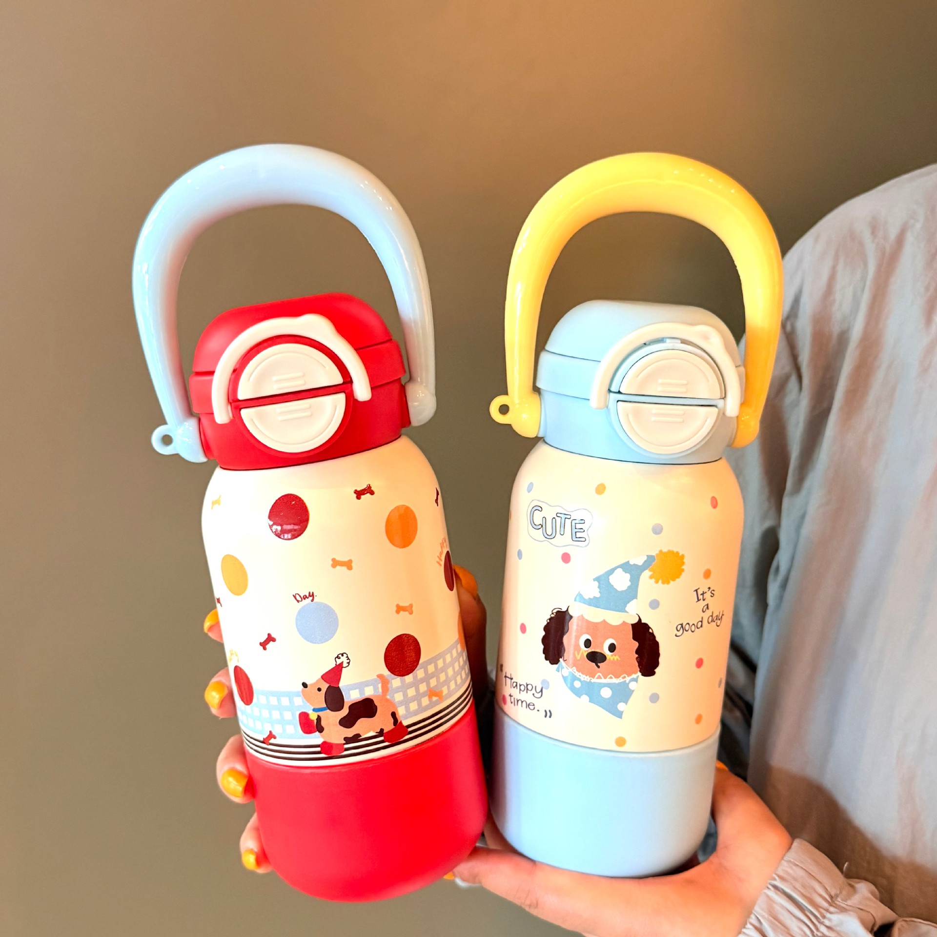 ins High-appeartion-level portable three-drink thermos cup for girls, 316 stainless steel, student niche, non-identical cartoon straw cup Specification drawing