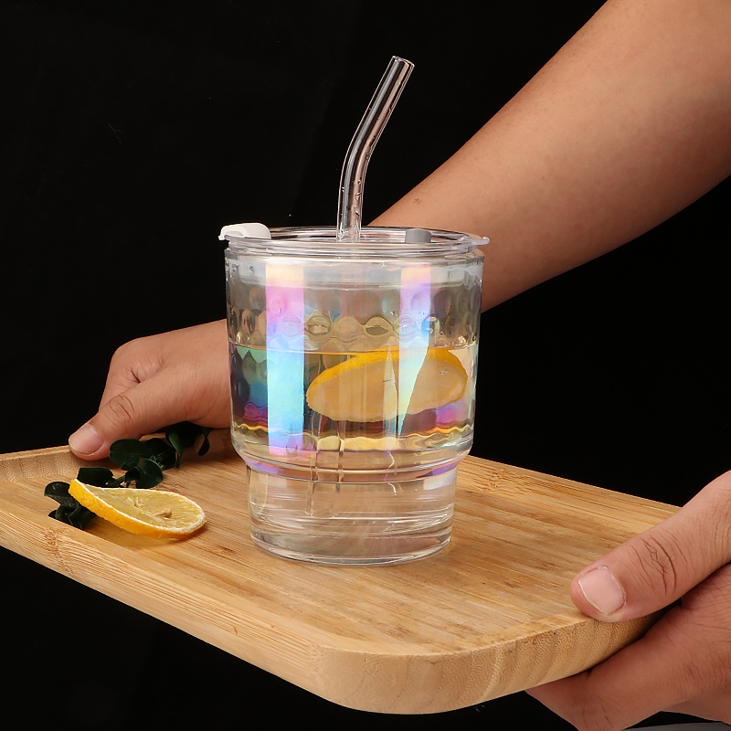 Wholesale office colorful bamboo joint cups, casual coffee cups, popular glass cups with straws for drinking Application Scenario