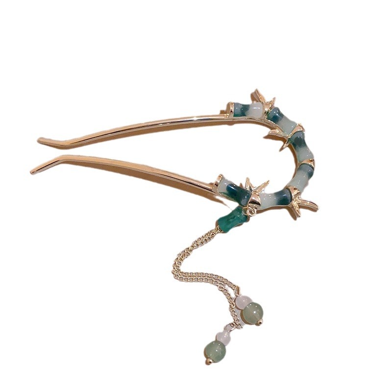 Tassel bamboo joint U-shaped hairpin, new Chinese ancient style coiled hair U-shaped hairpin, women's national style hairpin, hair accessory, Hanfu headwear Item Picture