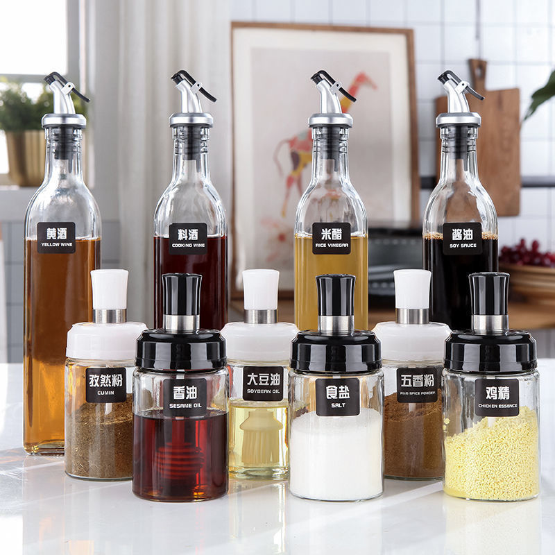 Glass seasoning jars, salt jars, monosodium glutamate bottles, kitchen seasoning jars, spoon and lid integrated seasoning bottles, glass seasoning portioning bottles Specification drawing