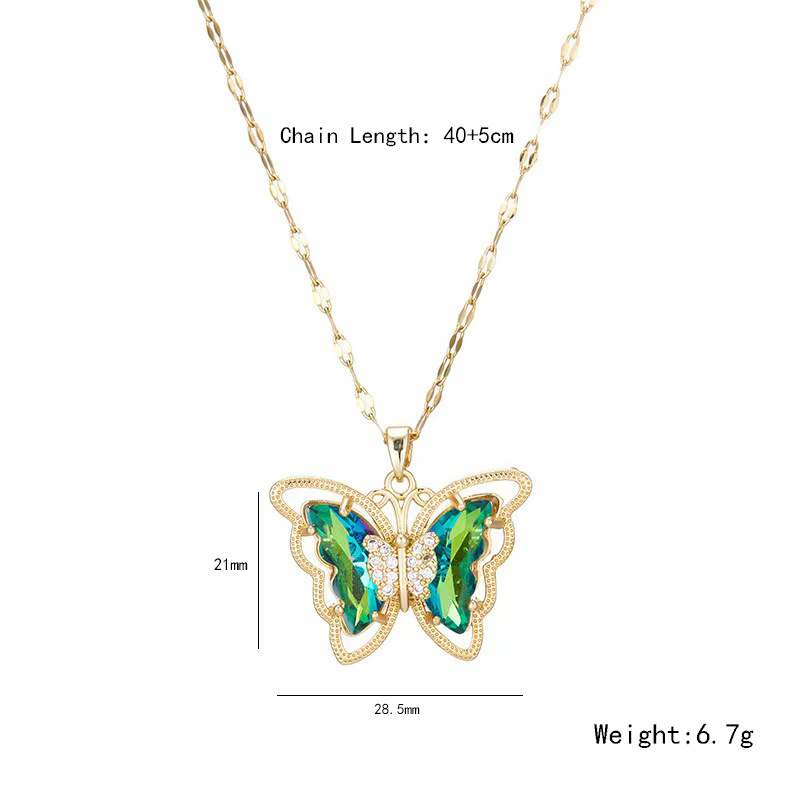 A large butterfly necklace with real gold electroplating and dazzling green color change, a unique and luxurious collarbone chain for women, a cross-border best-selling accessory Item Picture