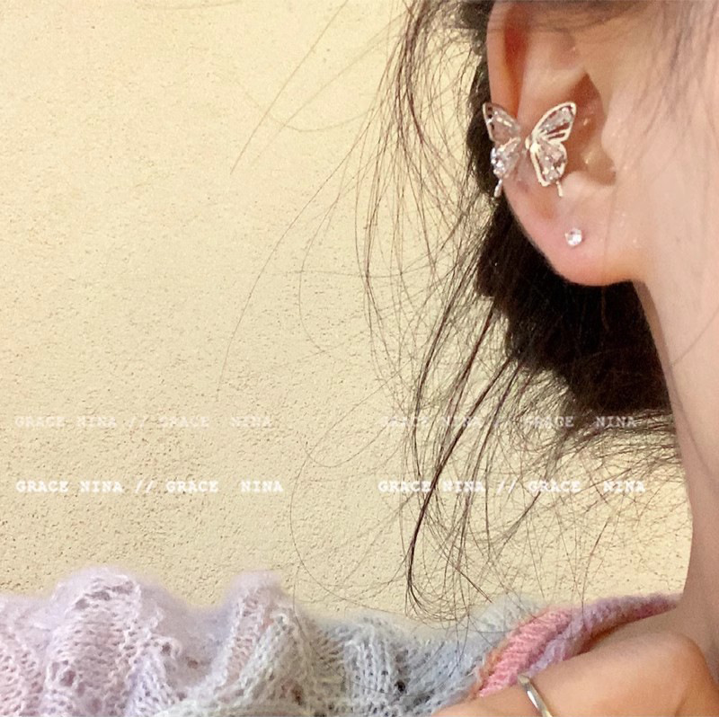 Hollowed-out zircon butterfly ear clips for women, new exquisite, niche and versatile ear studs, light luxury and high-end earrings for women Specification drawing