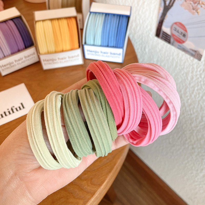 Colorful high-elasticity towel bands, seamless hair ties, high ponytail hair bands, hair accessories, simple basic leather band headwear Application Scenario