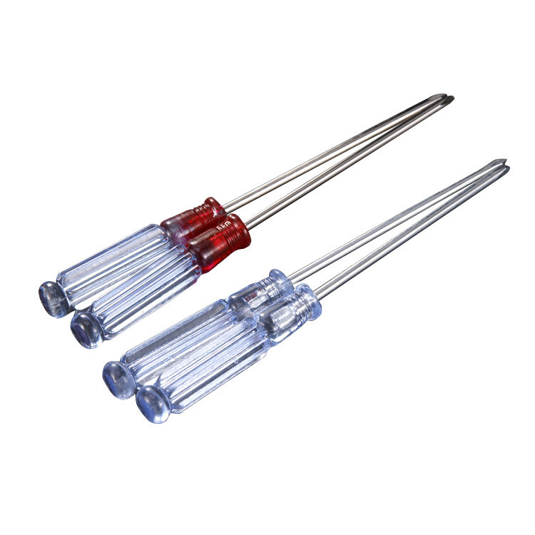 Wholesale of self-made small crystal plastic transparent handle galvanized and nickel-plated flat-head cross screwdriver tools Item Picture
