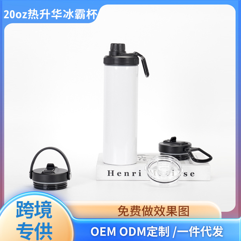 Wholesale of cross-border stainless steel insulated cups, double-layer double-lid straw cups, straight 20oz thermal sublimation insulated ice cups full figure