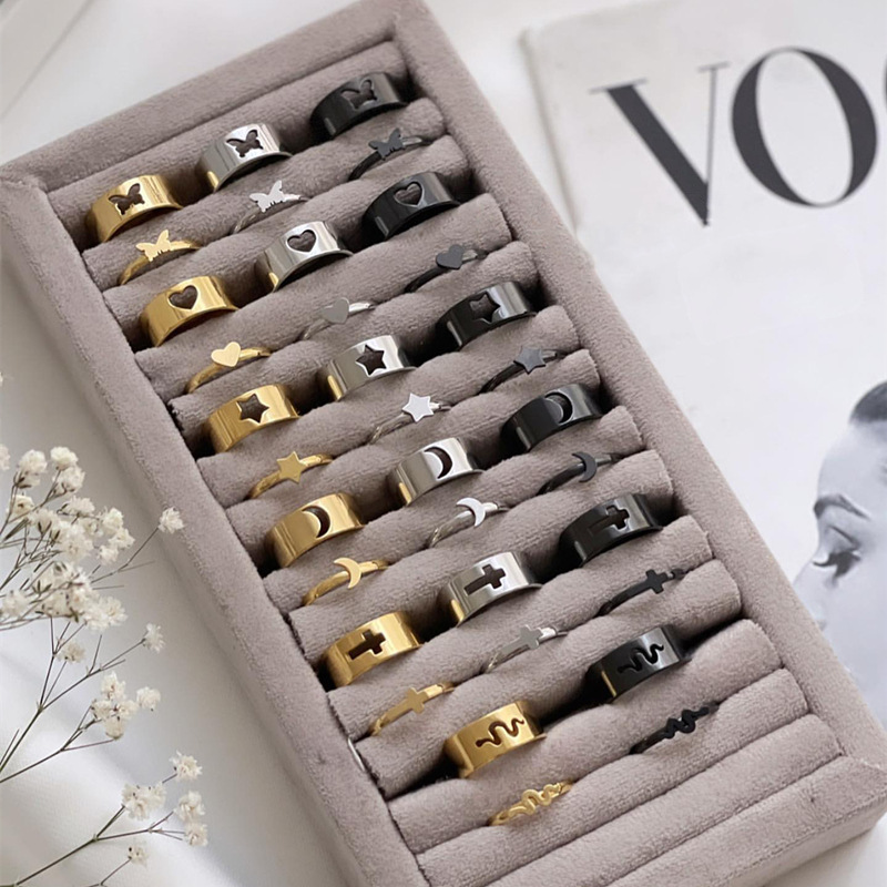 Aliexpress's same style couple ring set, European and American InS-style personalized moon and star open index finger ring 2-piece set details Picture