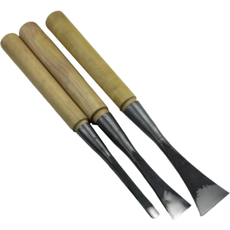 Woodcarving tools: Dongyang woodworking carving knife, flat knife, hand-carved large-radius shallow round knife, handle, ground and roughed shallow round knife Application Scenario