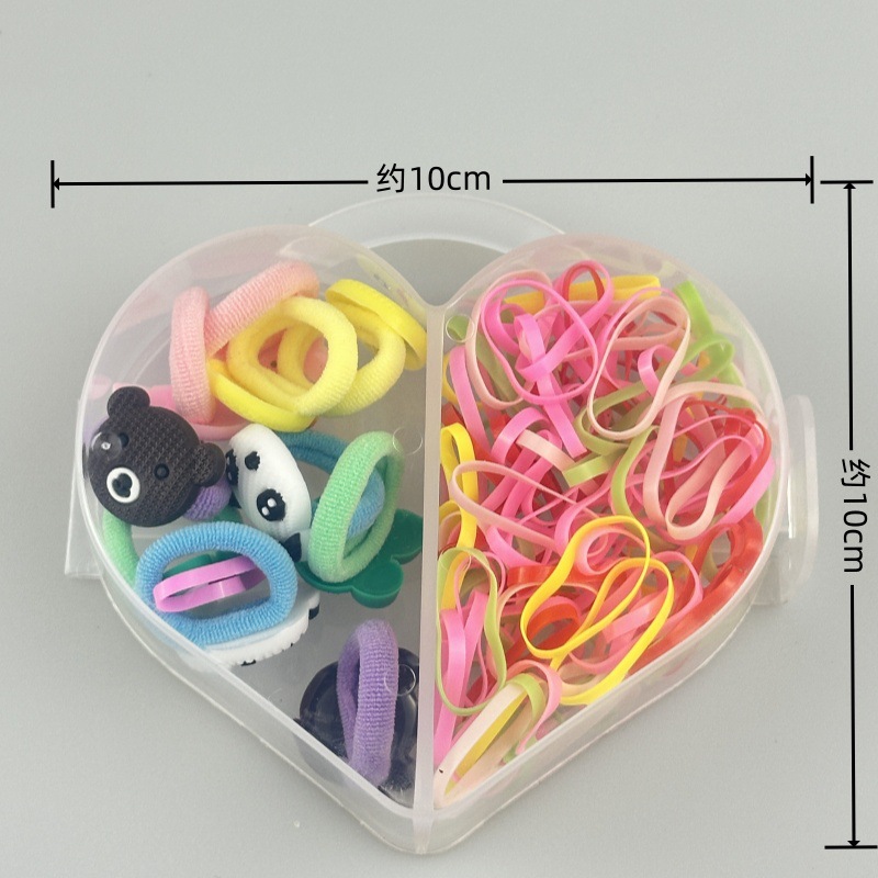 A cute children's headband with a heart-shaped colorful box of cartoon little flower grab-and-hold macaron-colored high-elasticity disposable rubber band Application Scenario