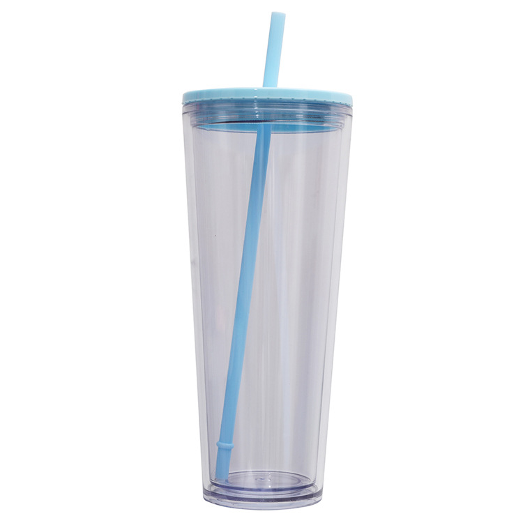 2025 New cross-border direct supply 750ML European and American fashionable double-layer plastic cup, customizable LOGO large-capacity straw cup Specification drawing