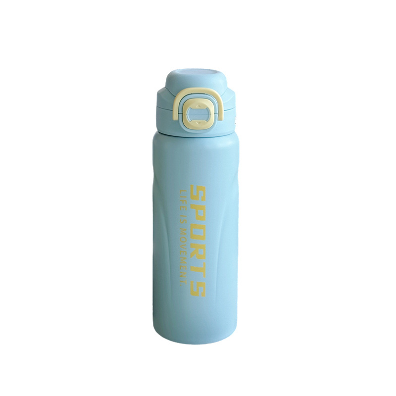 600ml sports insulated water cup, simple solid color double-spout stainless steel insulated cup, outdoor portable straw cup Item Picture
