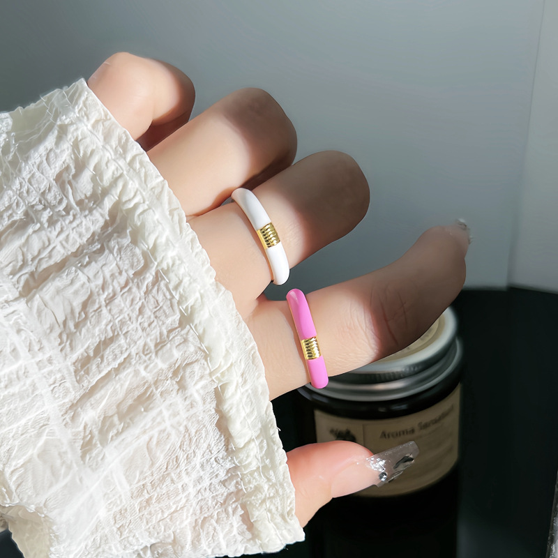 Korean-style exquisite layering, high-end drip glaze, fashionable open ring, women's niche, light luxury, simple and versatile ring details Picture