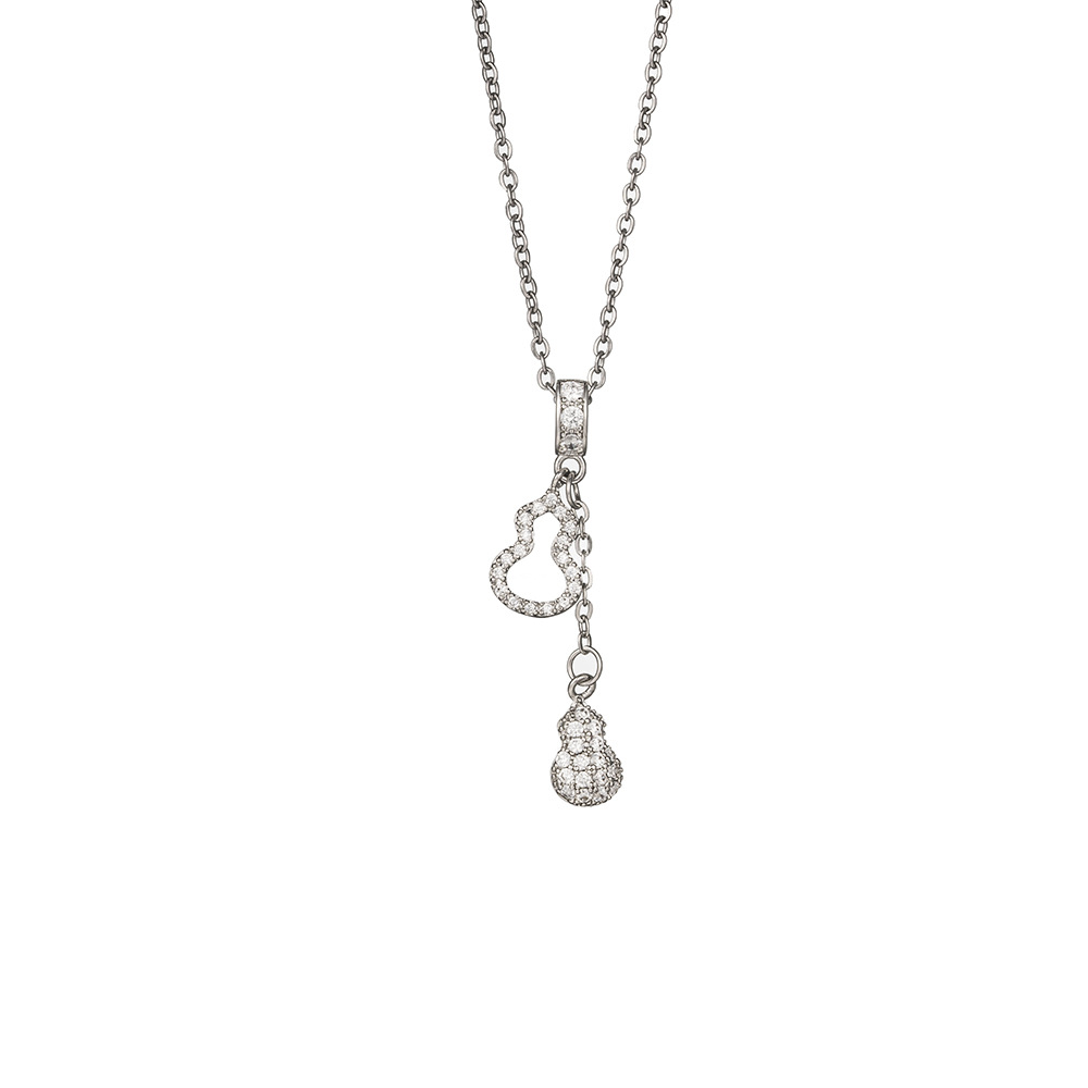 A light luxury Japanese and Korean style silver fringed gourd necklace with full diamonds, a unique and elegant titanium steel collarbone chain, and a high-end accessory Item Picture