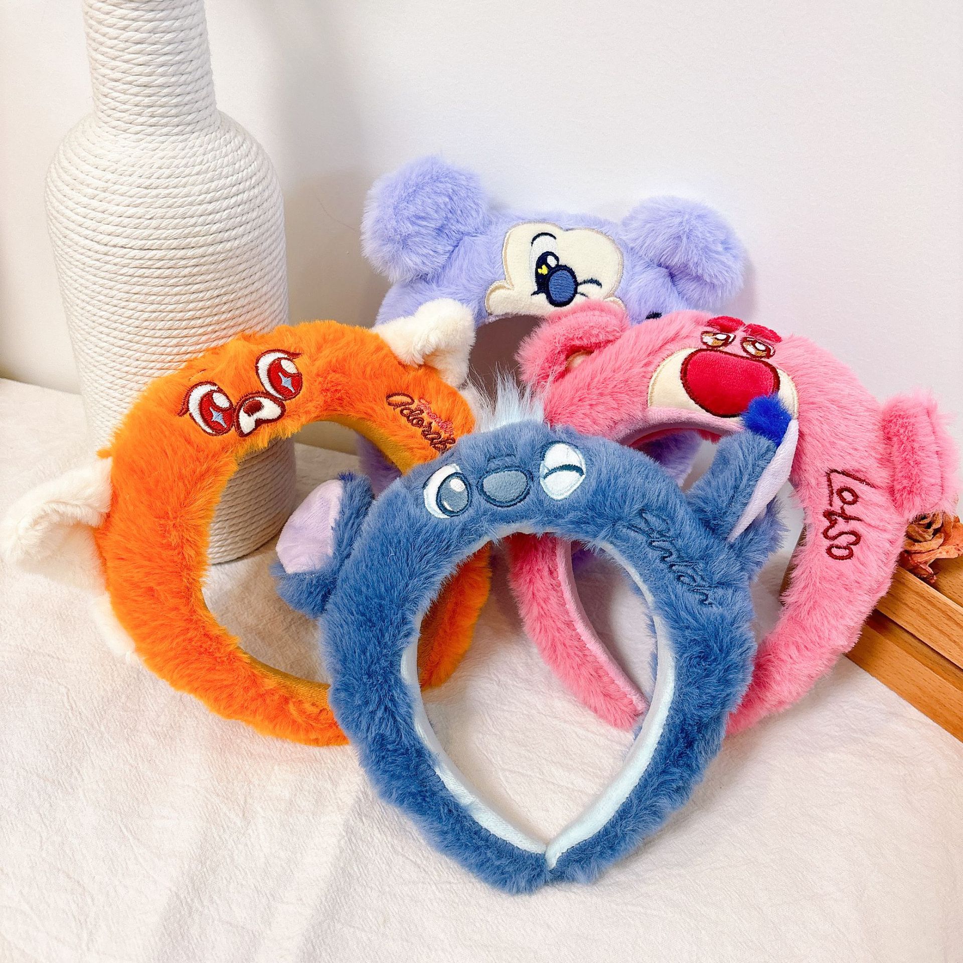 Cute Teddy headband, plush strawberry bear, three-eyed Mickey Mouse cartoon headband, face-washing, photo-taking and performance headwear details Picture