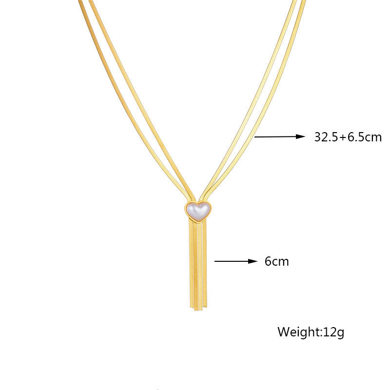European and American fashion, individual, retro chain, tassel, pearl heart accessory, titanium steel gold-plated multi-layer necklace Application Scenario