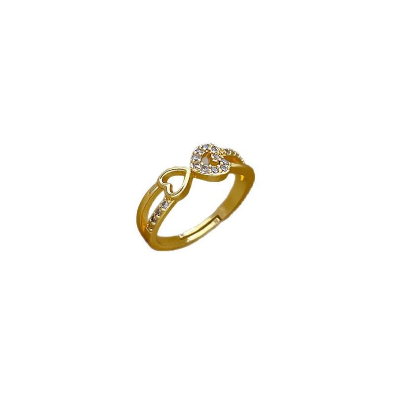 【 Real Gold Electroplating 】 Heart-to-Heart compatible women's fashion micro-set light luxury ring index finger ring, the same style as the Internet celebrity's cold style Item Picture