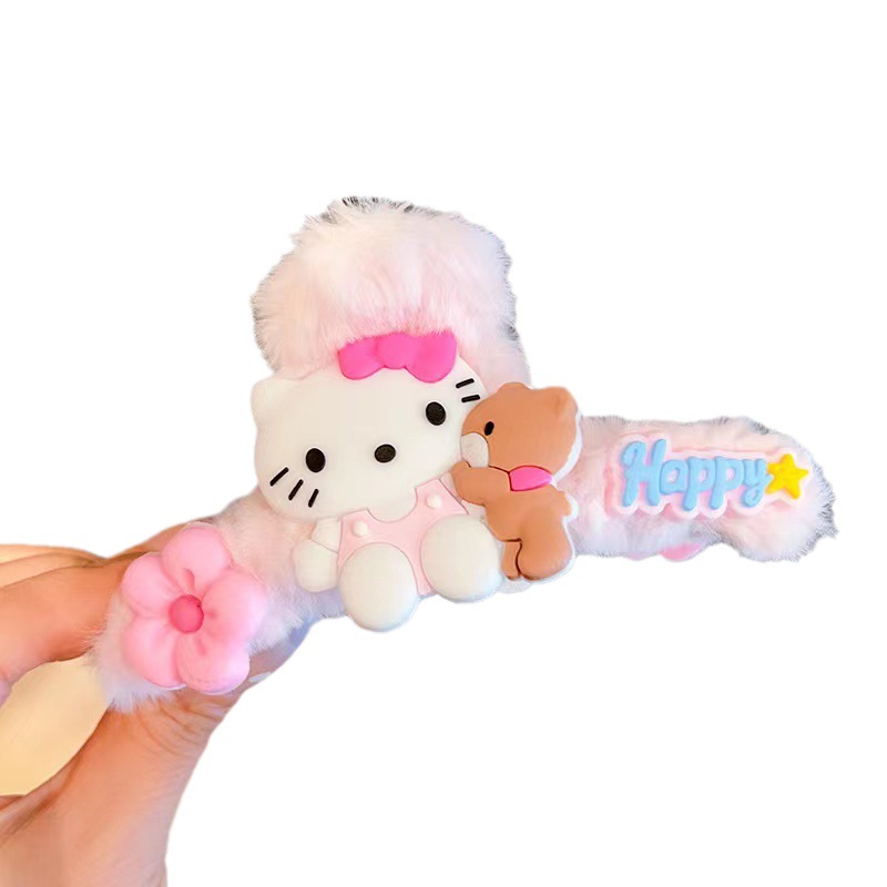 Children's hair clips are fluffy. New cartoon Sanrio claw clips and shark clips on the back of the head are cute children's hair accessories Item Picture