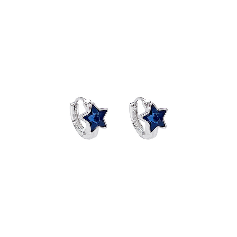 Blue five-pointed star ear studs, a high-end, sweet and cool girl, star stud earrings, diamond-encrusted earrings, ear rings, and niche earrings Item Picture