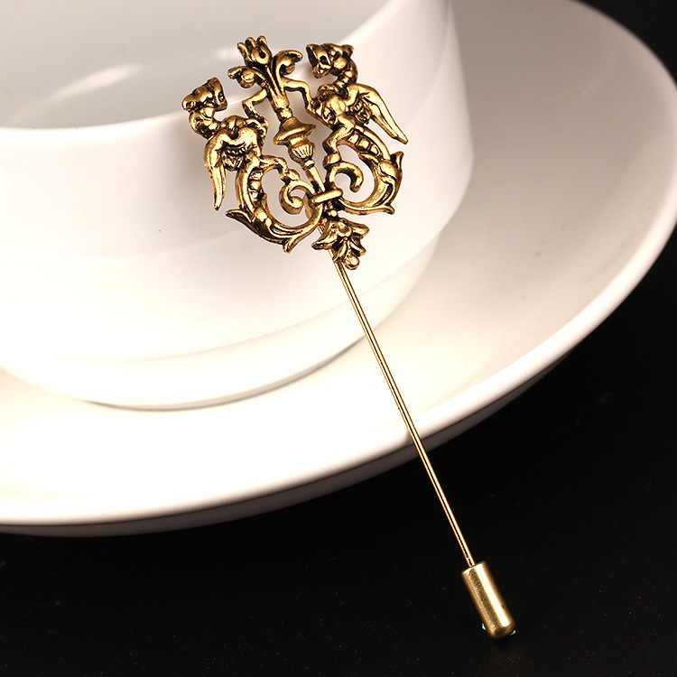 Z80 Cross-border Retro Double Lion Korean-style brooch, one-piece brooch, original and personalized pin, suit shirt accessory details Picture