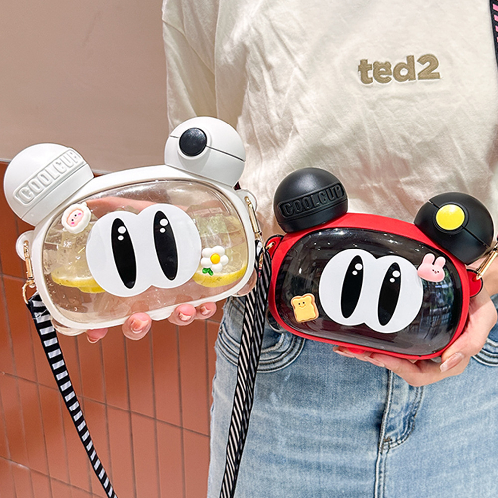 New cute children's double drinking cup, high appearance level straw cup for kindergarten students, portable creative plastic water bottle details Picture