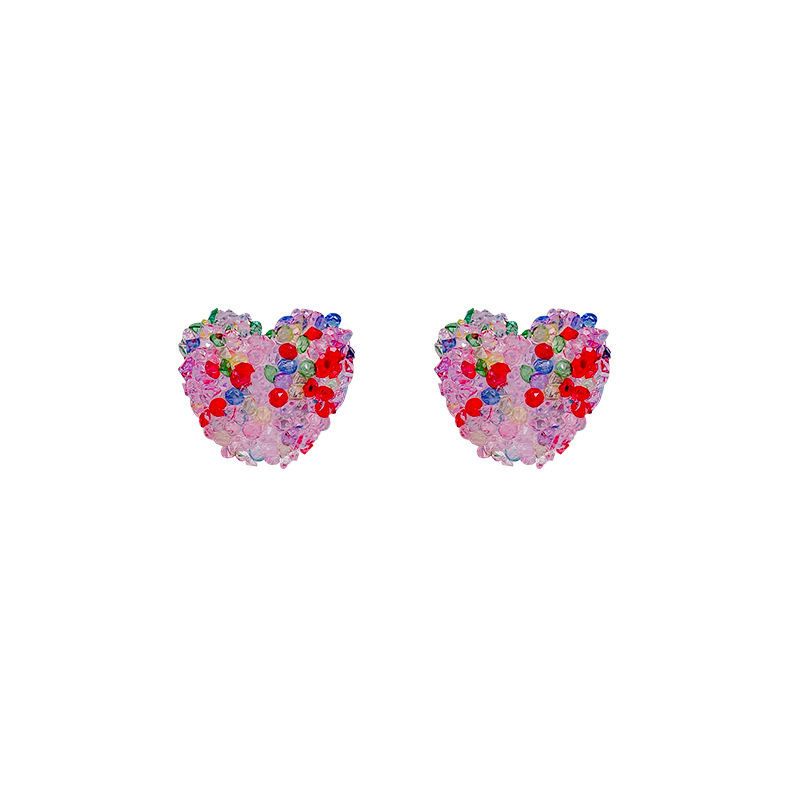 Dopamine colored resin tassel heart-shaped earrings, super fairy-like sweet and elegant stud earrings, versatile design sense earrings Item Picture