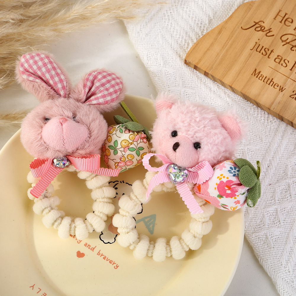 Cute plush rabbit hair tie for children, little bear hair band for girls, high elasticity, baby hair won't hurt, hair tie for girls Specification drawing