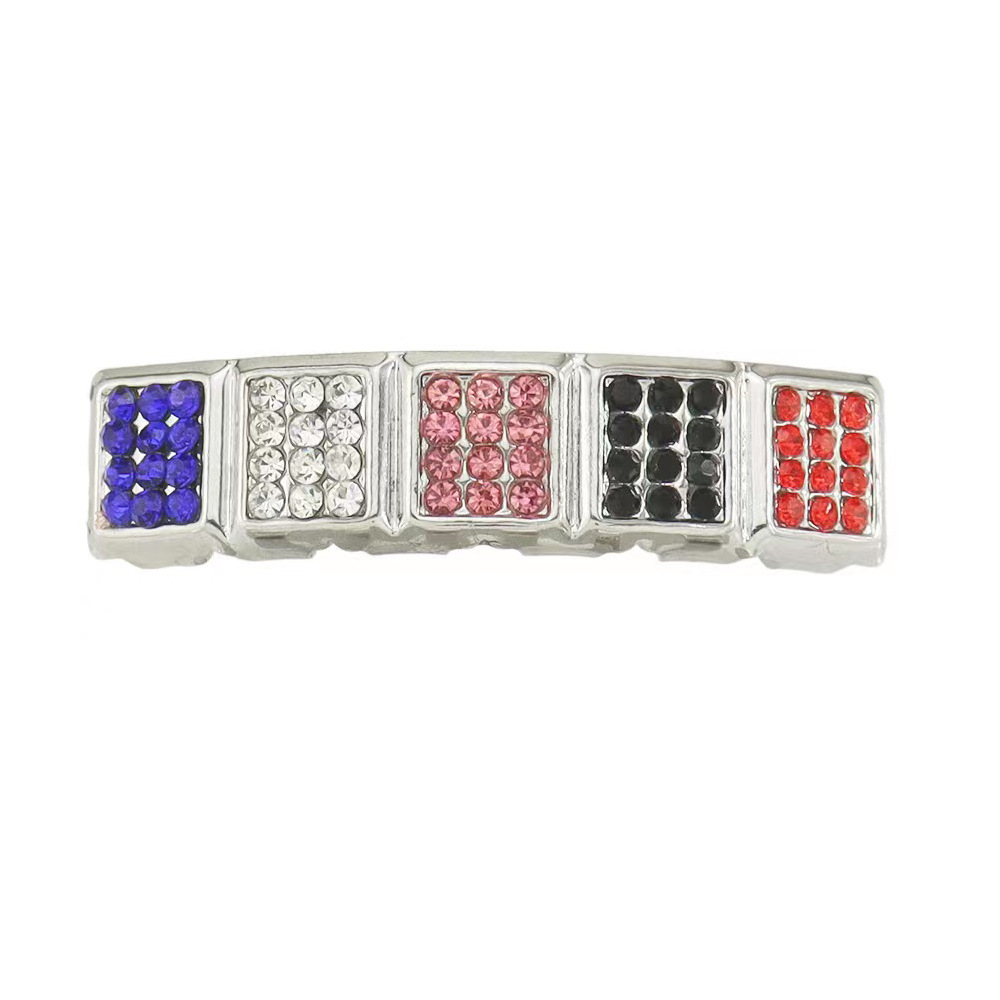 European and American fashion square 6-tooth five-color square diamond hip-hop teeth braces, Hip-hop dentures, Halloween stage show Specification drawing