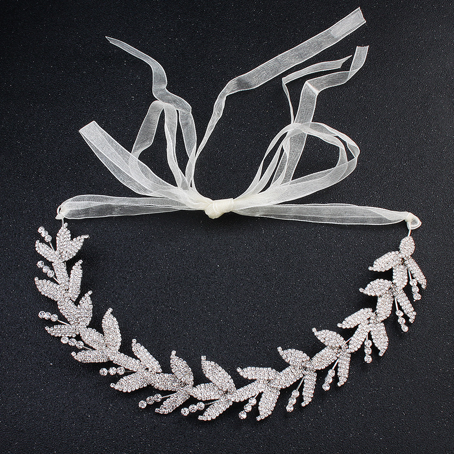 New high-end bride headwear from Europe and America, luxurious rhinestone leaf bride hairband, women's banquet wedding dress and evening gown hair accessories full figure